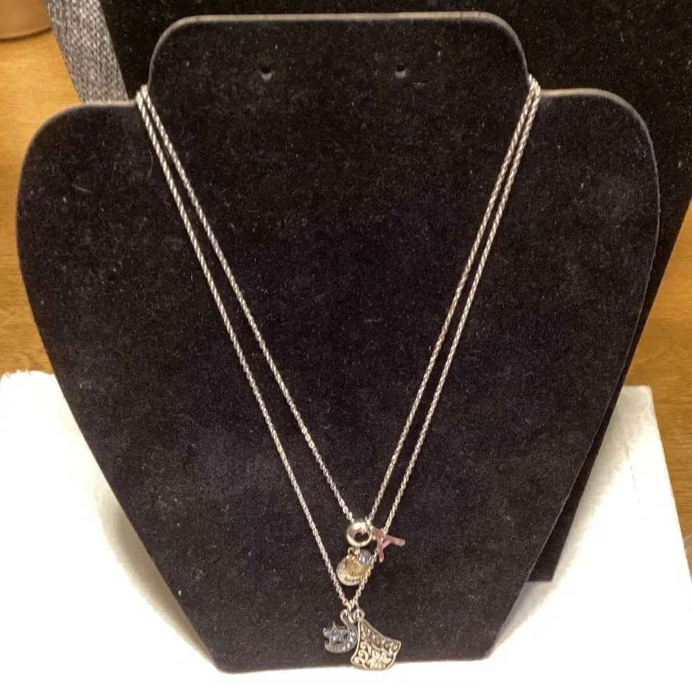 Set of Two Silvertone Necklace with 4 Charm Choices